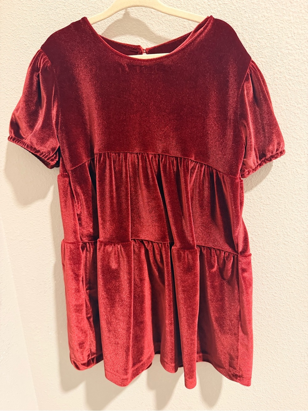 Zara Velvet Tiered Babydoll Dress - Deep Red